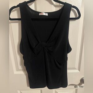 Intempo Knot Front V-Neck Sleek Sleeveless Blouse, Black, Sz XL